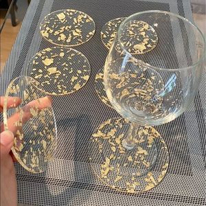 Coasters Gold Leaf Foil Flakes Flake Set of 4 Acrylic